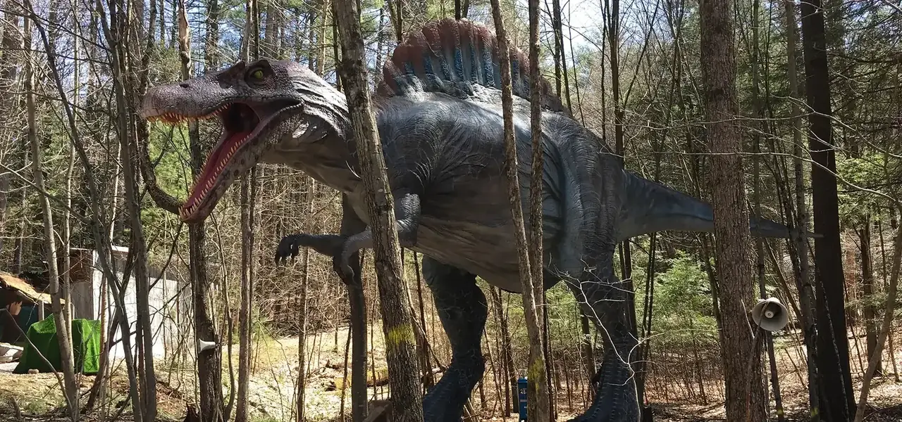 Animatronic dinosaurs installed at Lake George, New York