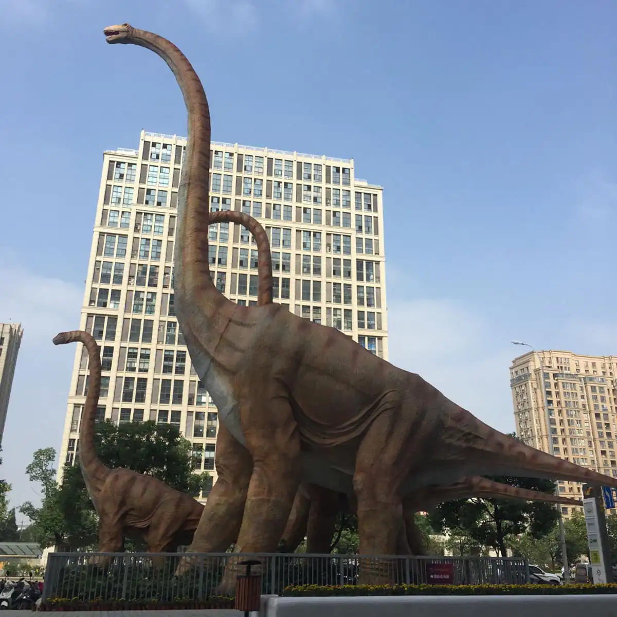 20-metre animatronic dinosaur installed in a shopping mall atrium in Nanjing