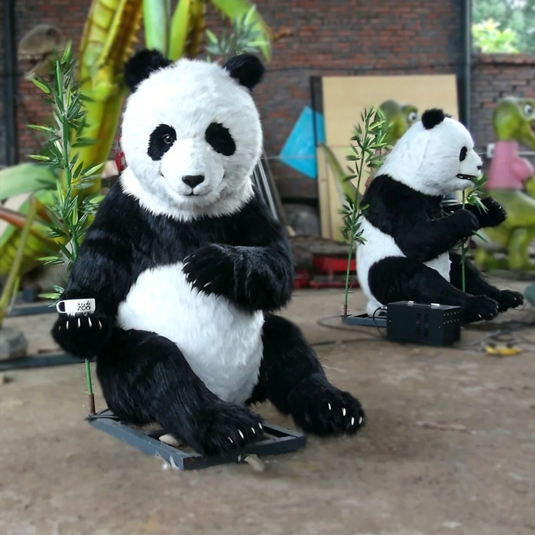Close detail of the giant panda animatronic fur and face