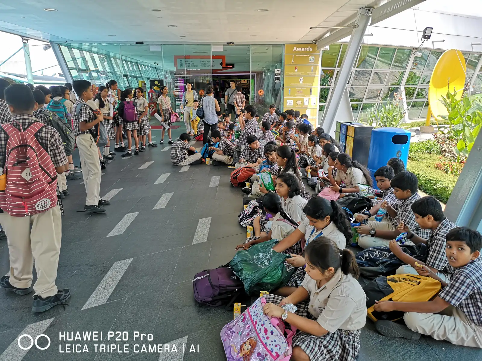 School groups queueing inside the Singapore science centre
